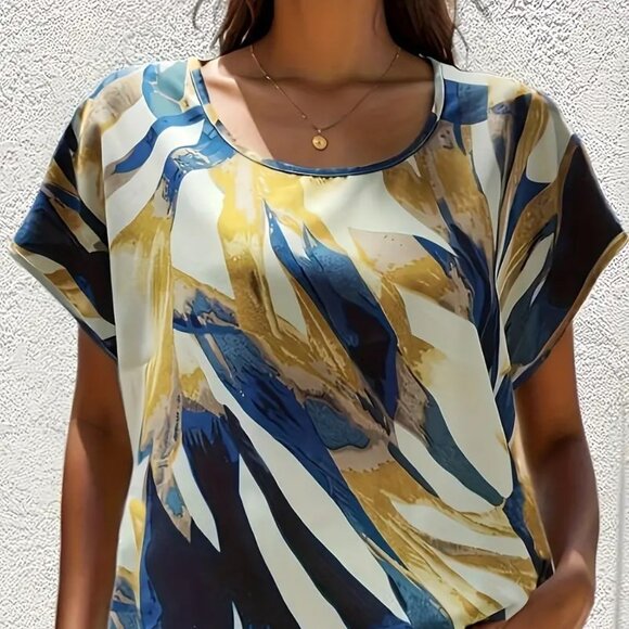 Women Plus Size Leaf Print Trendy Summer Loose/Relaxed Fit Casual Blouse Top 16W - Picture 2 of 7